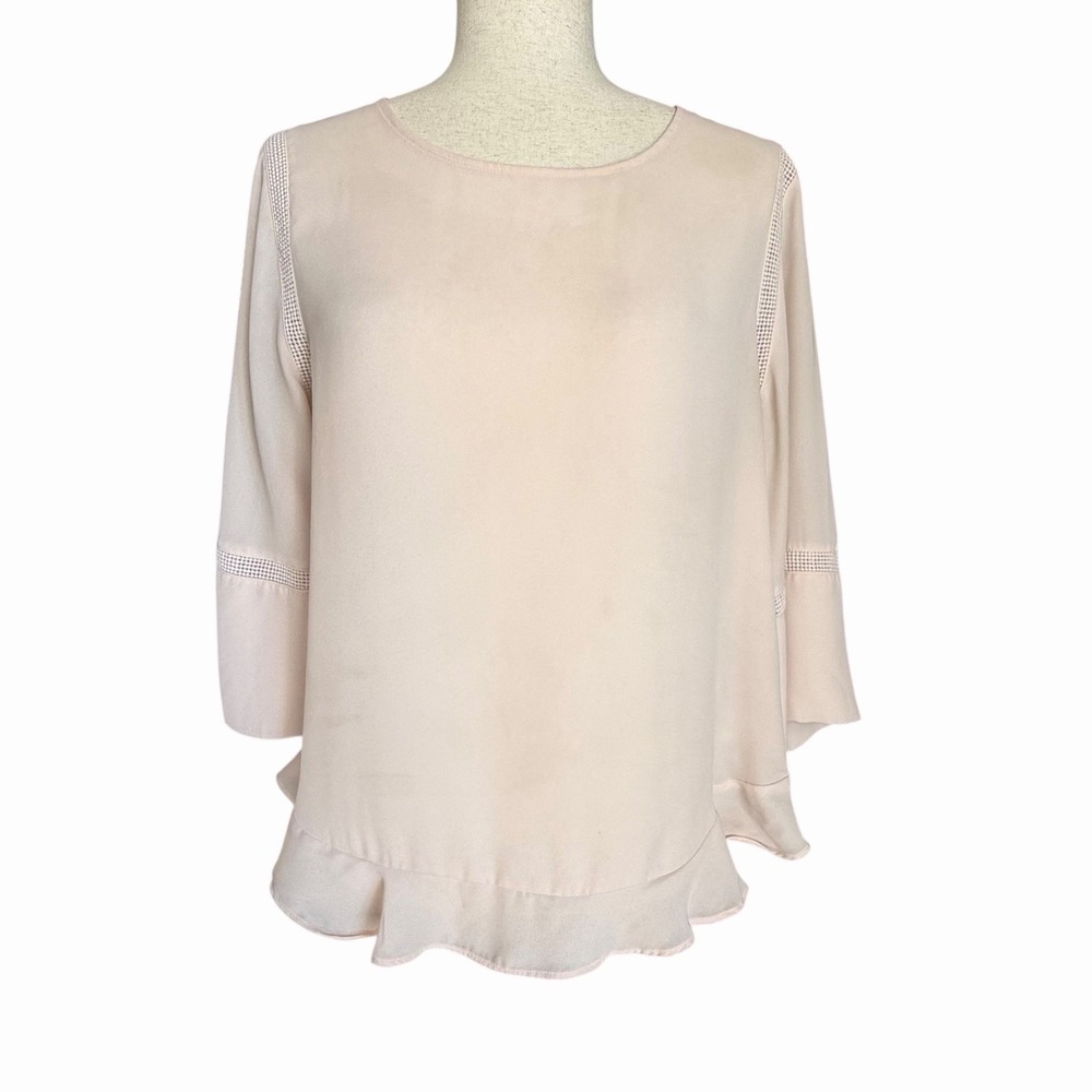 Apt. 9 Chiffon Blouse Sz Medium Flowy Fairy Crochet Inlay Nude Pink Career Kohls